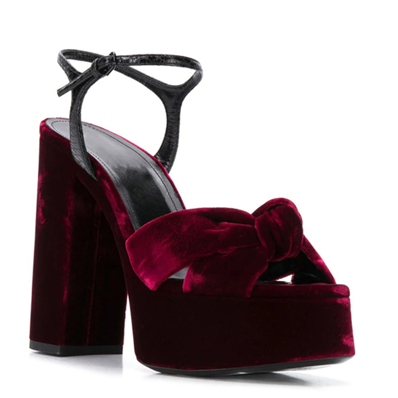 Women'S Shoes Burgundy - Burgundy Velvet Knot Peep Toe Platform