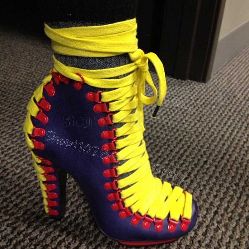Women'S Shoes Navy Blue - Yellow Strappy Blue Suede Square Toe