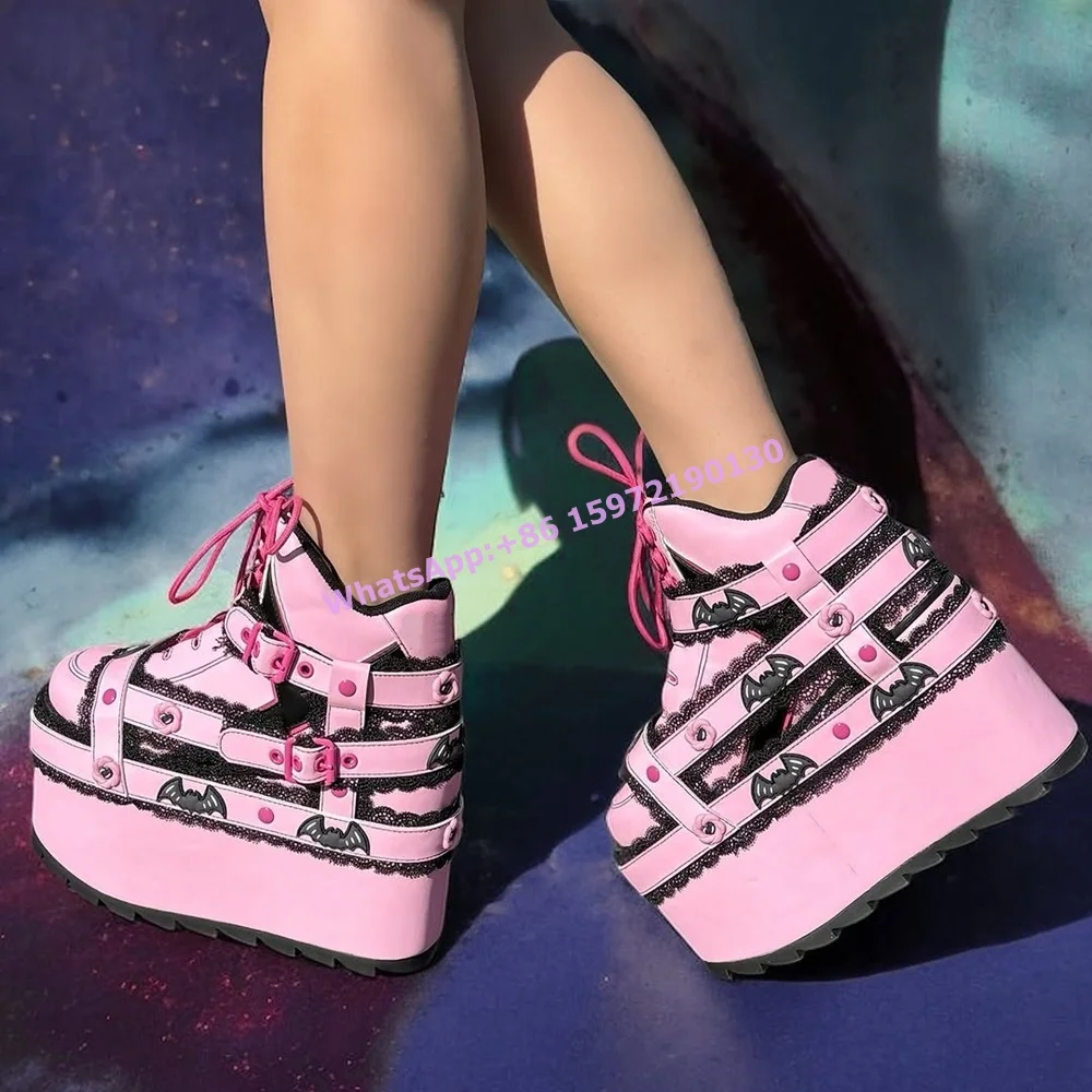 Lace Black Pink Belt Bat Boots - Women Shoes Size Chart ulasan dan harga