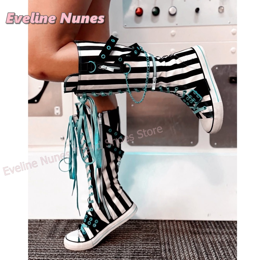 Y2K Gothic Striped Canvas Boot - Women'S Shoes Y2K ulasan dan harga