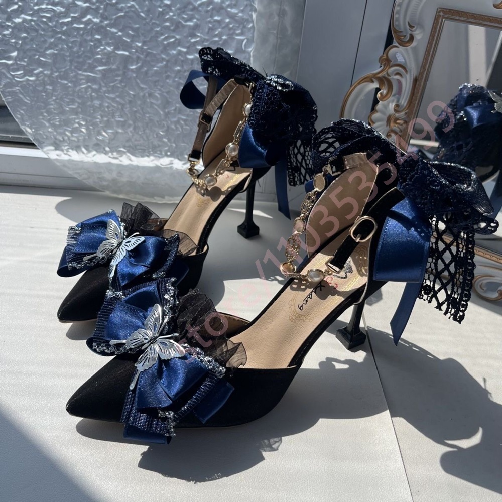 2026 New Satin Pointed Toe Hee - Women'S Shoes Navy Blue ulasan dan harga