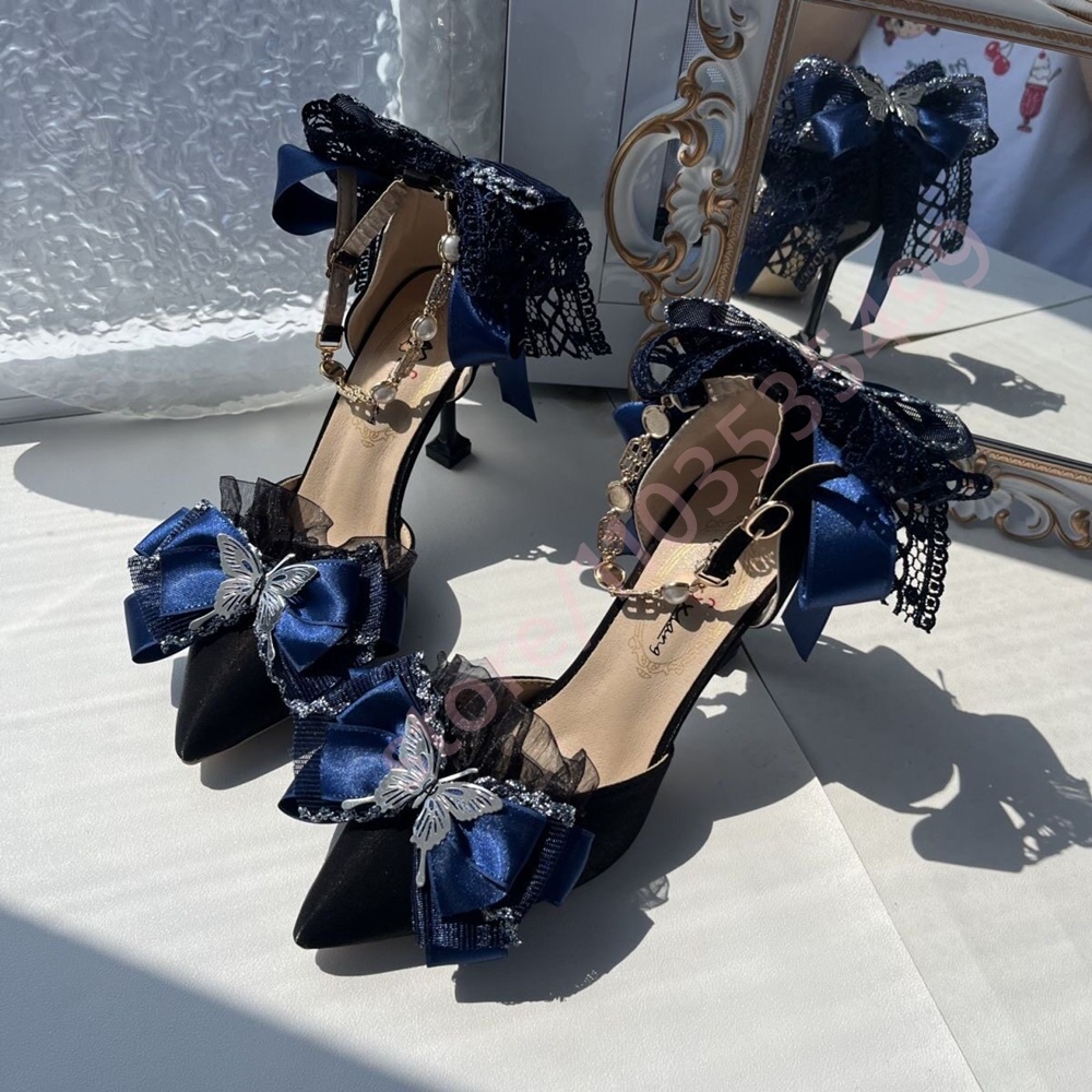 2026 New Satin Pointed Toe Hee - Women'S Shoes Navy Blue ulasan dan harga