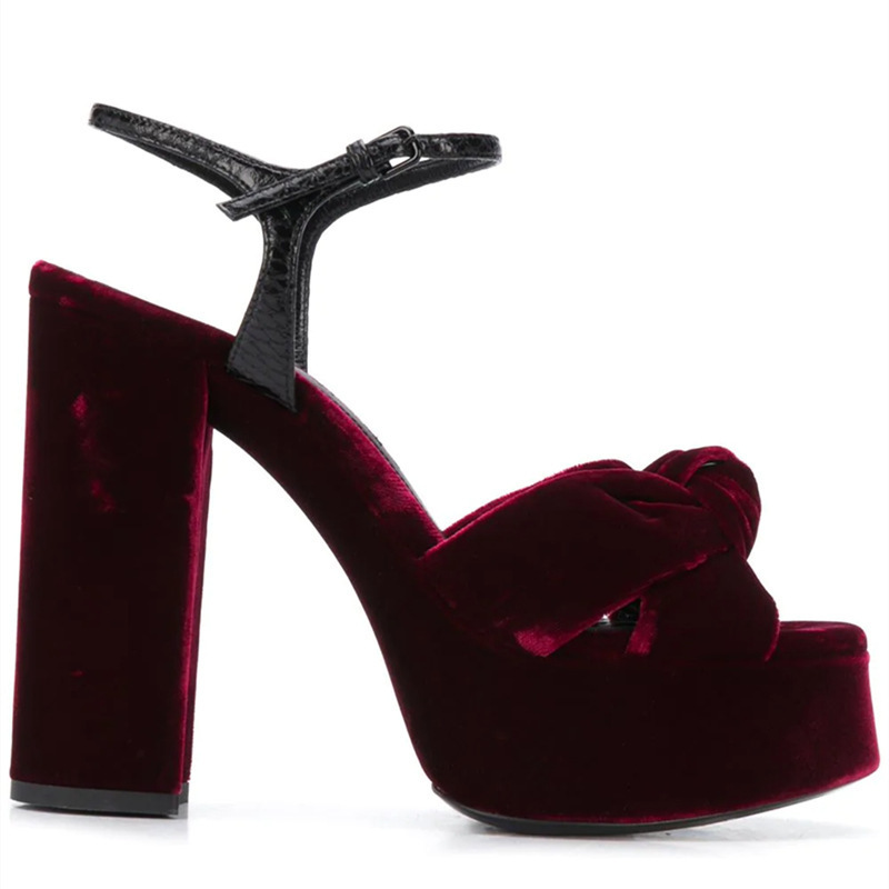 Burgundy Velvet Knot Peep Toe  - Women'S Shoes Burgundy ulasan dan harga