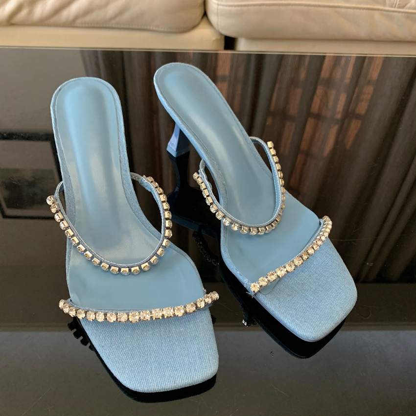 Denim Rhinestone Heels Sandals - Women Shoes Jeans ulasan dan harga