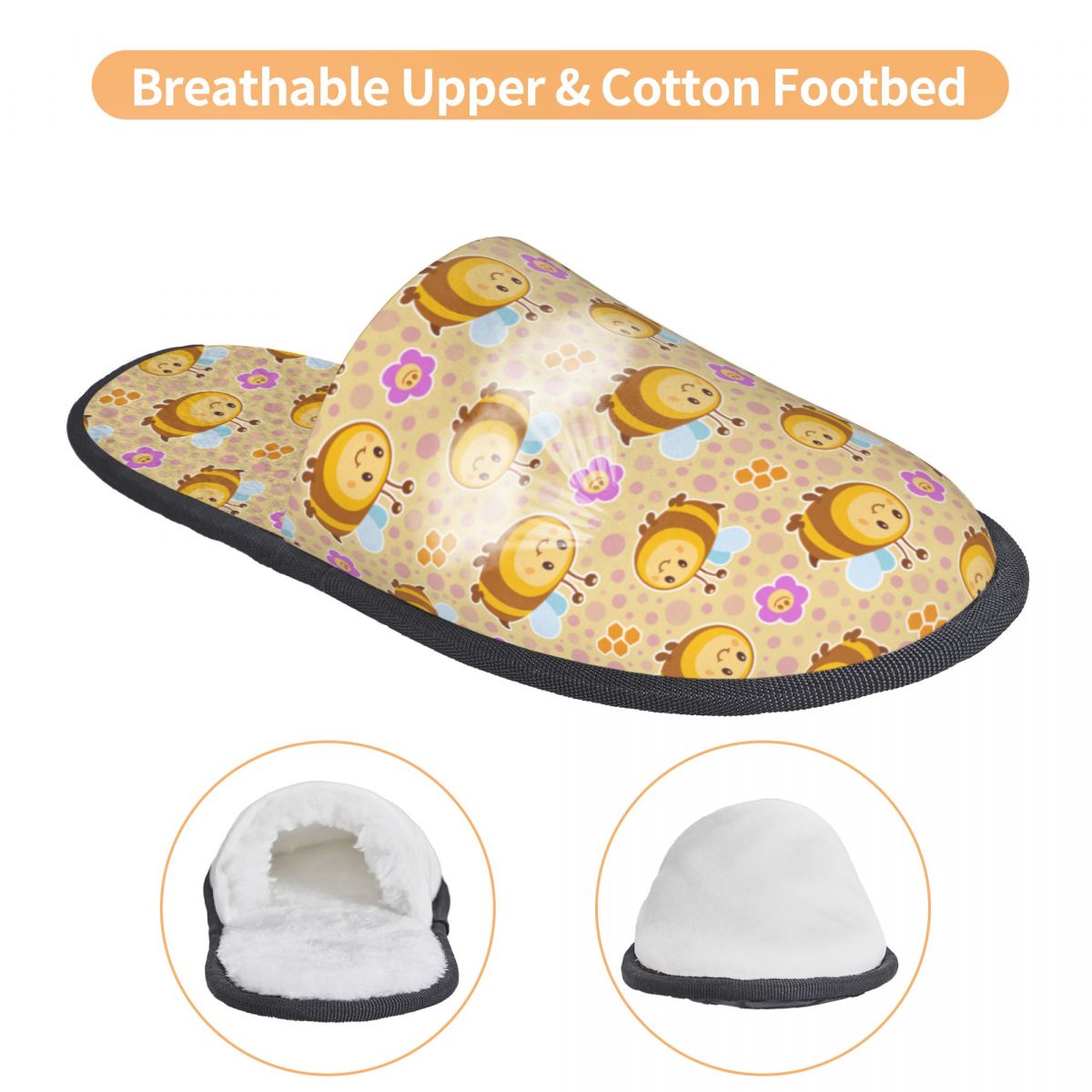 Cute Bee Flower Pattern House  - Fluffy Fur Slipper ulasan dan harga