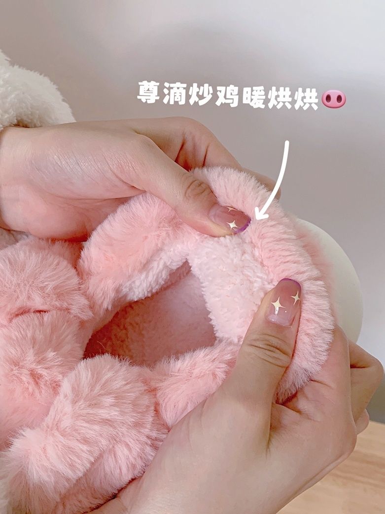 Feerldi Pink Fluffy Pig Slippe - Fluffy Fur Slipper ulasan dan harga