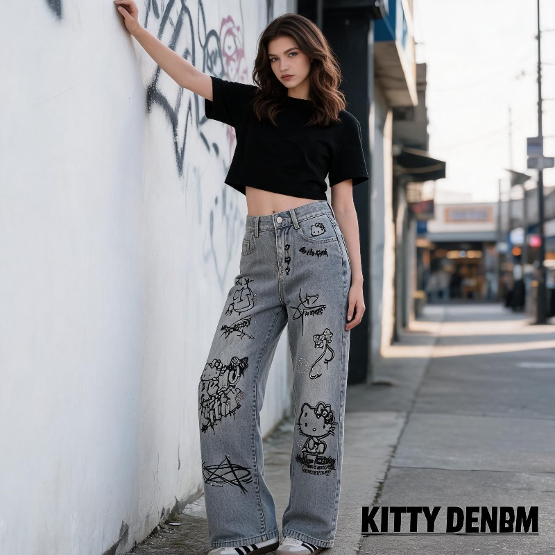 Cute Keiokitty Rhinestone Graf - Women Shoes Jeans ulasan dan harga