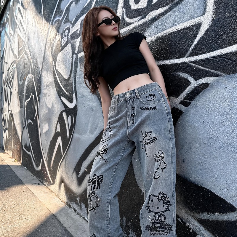 Cute Keiokitty Rhinestone Graf - Women Shoes Jeans ulasan dan harga