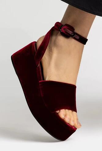 Burgundy Velvet Round Open Toe - Women'S Shoes Burgundy ulasan dan harga
