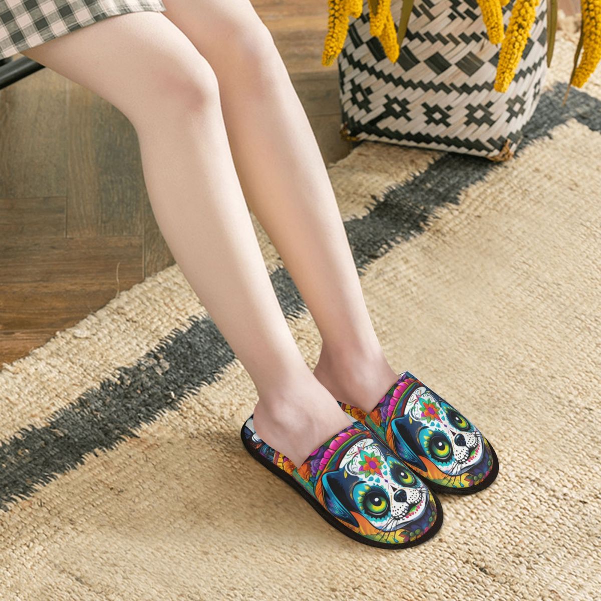 Custom Women Mexican Floral Sk - Fluffy Fur Slipper ulasan dan harga