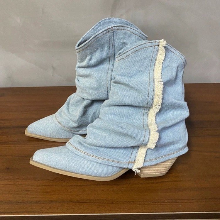 Pleated Denim Ankle Boots Wome - Women Shoes Jeans ulasan dan harga
