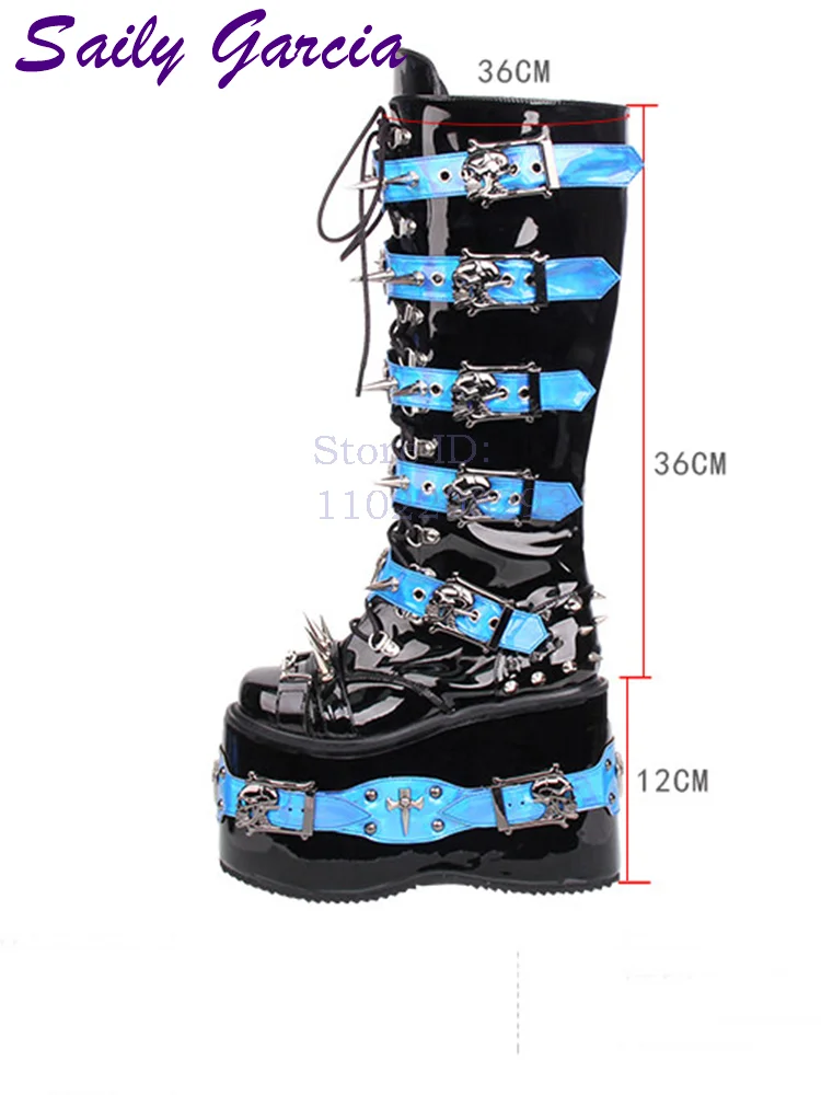 Skull Rivet Punk Knee-high Boo - Women Shoes Size Chart ulasan dan harga
