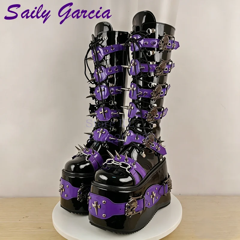 Skull Rivet Punk Knee-high Boo - Women Shoes Size Chart ulasan dan harga
