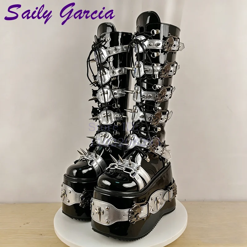Skull Rivet Punk Knee-high Boo - Women Shoes Size Chart ulasan dan harga