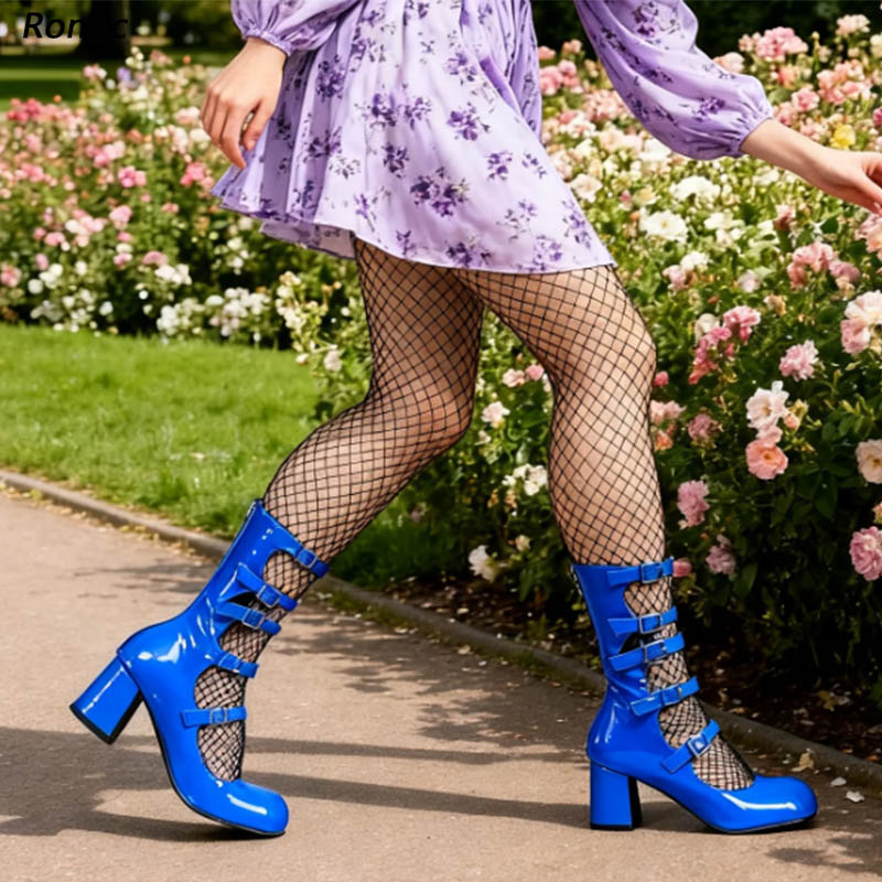 Blue Patent Leather Gothic Boo - Women'S Shoes Navy Blue ulasan dan harga