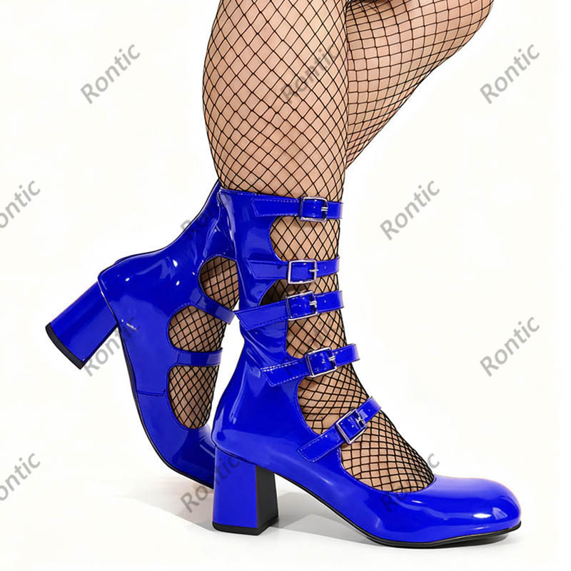 Blue Patent Leather Gothic Boo - Women'S Shoes Navy Blue ulasan dan harga