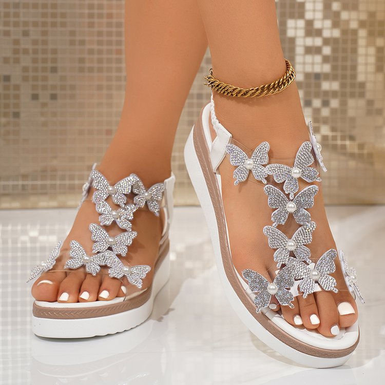 Blue Crystal Butterfly Sandals - Women'S Shoes Navy Blue ulasan dan harga