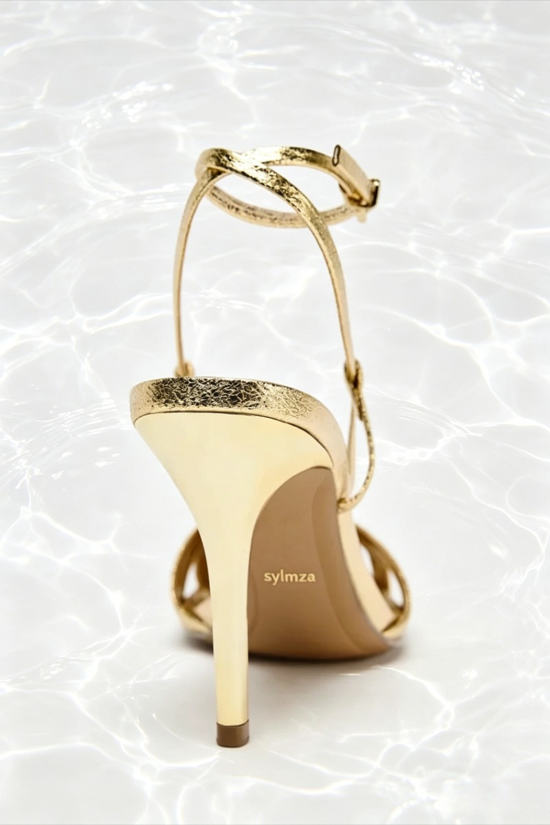 Fashion Gold Thin Heeled Sanda - Women Shoes Branded ulasan dan harga
