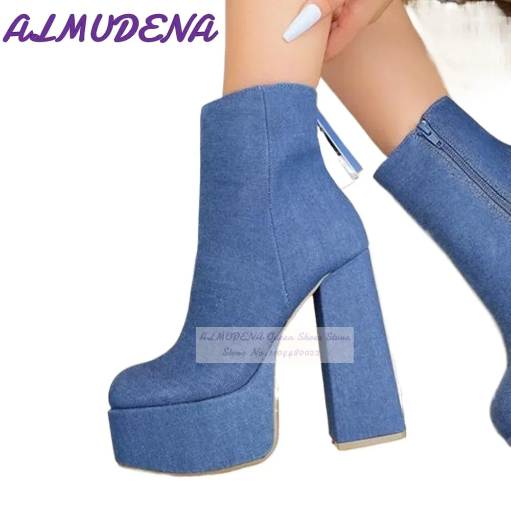 ALMUDENA Blue Denim Block Heel - Women Shoes Jeans ulasan dan harga