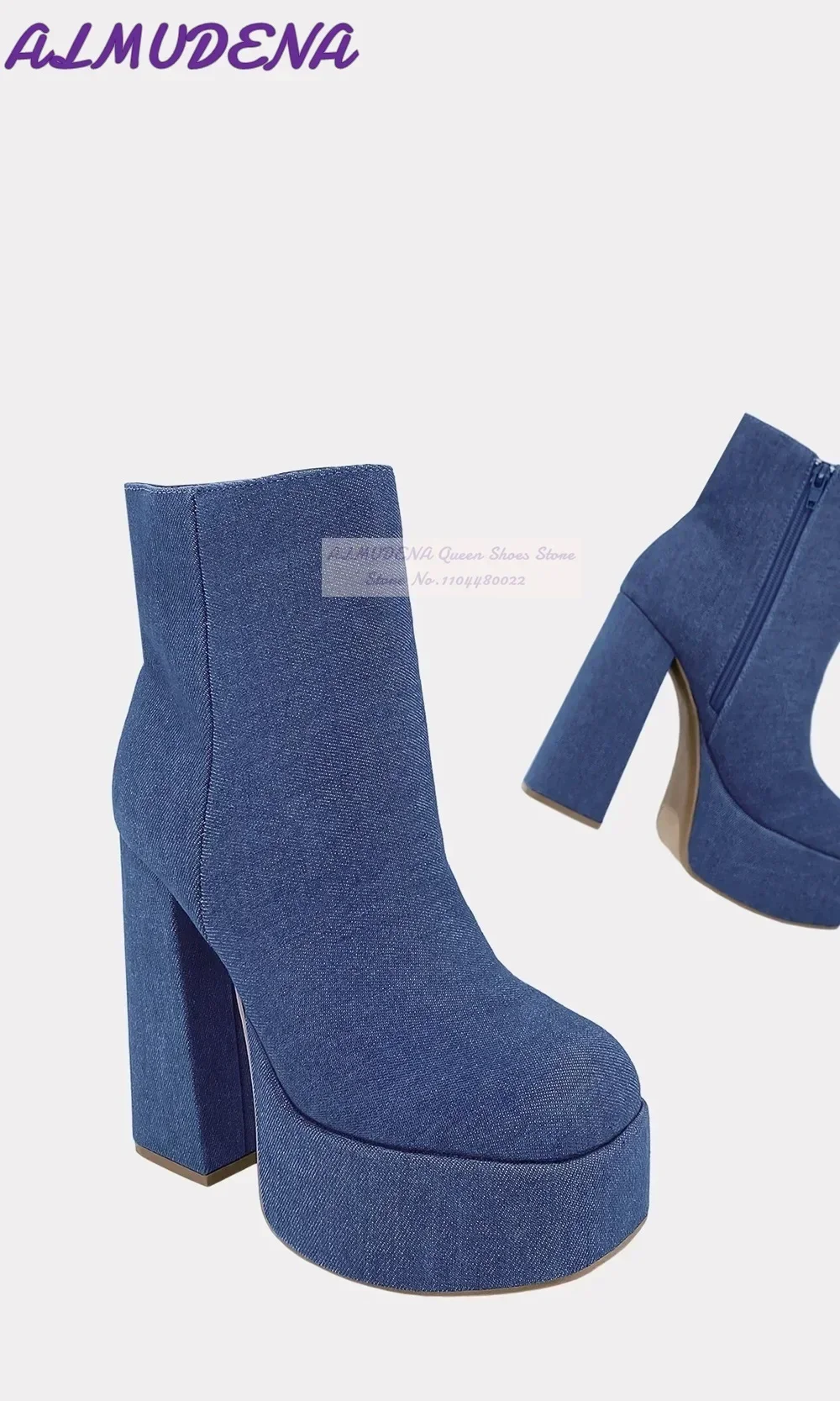 ALMUDENA Blue Denim Block Heel - Women Shoes Jeans ulasan dan harga