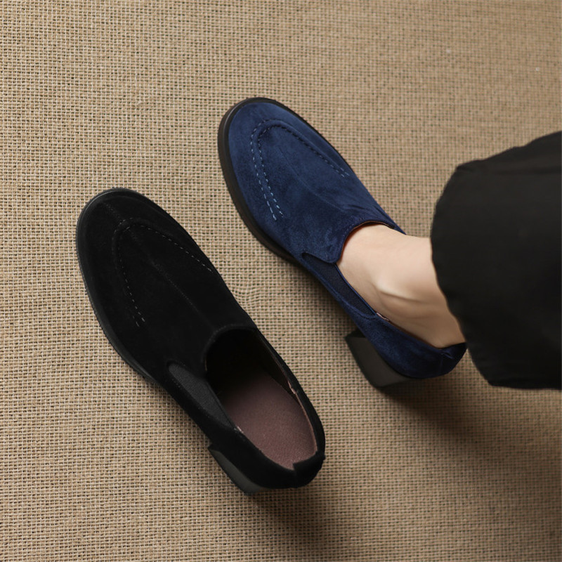 New Spring/Autumn Sheep Suede  - Women'S Shoes Navy Blue ulasan dan harga
